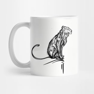 Sunset Lion - black line Mug